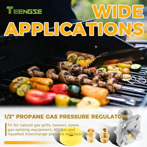Colorful vegetables grilling on BBQ showcasing 1/2 Inch Natural Gas Pressure Regulator With Interchange Pressure Regulator Design.