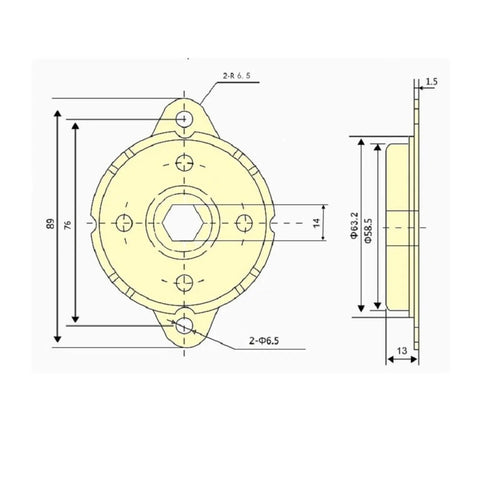 Technical diagram of high torque resistance hinge for cabinet doors with two way rotary damper, dimensions and specifications shown.