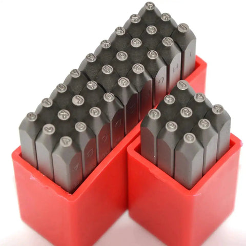 Beefy Heavy Duty Steel Stamp Set 36 Piece Uppercase Letters And Numbers 1 Sixteenth Inch 1.5mm Hand Stamping Kit in red case