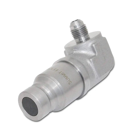 Side view of 90 Degree Flat Face Skid Steer Hydraulic Quick Connect Coupler Set For 12 GPM Systems, ISO body, JIC male port, Summit Hydraulics.