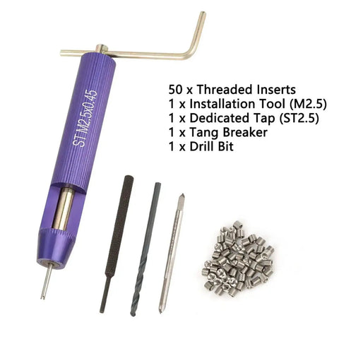 M2.5 Stainless Steel Helical Insert Kit For Frequent Part Removal Pack Of 50 with tool, tap, tang breaker, drill bit