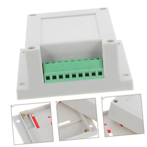 55A Compact ABS Electrical Distribution Enclosure For Control Panels with screw terminal block and rail mounting features.