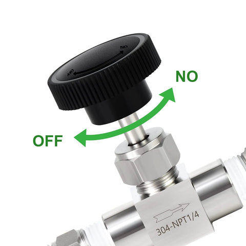 1x TAISHER 304 stainless steel straight needle valve, 1/4 in female NPT with nipple for water/gas/oil flow control
