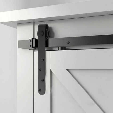Sliding Barn Door Hardware Kit With Carbon Steel Track Rail For Single Or Double Bypass Doors Modern Rustic Closet Door Hardware Set Durable Wooden Door Track System Smooth Silent Operation close-up