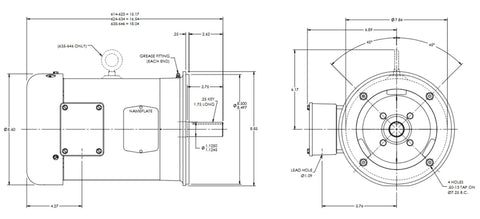 Technical drawing of Single 5 HP 3-Phase TEFC Electric Motor 230/460V 60Hz 3470 RPM, 184TC Frame F1 Mounting