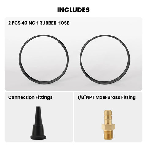 Watflow manifold test kit: two 40-inch rubber hoses, black connection fittings, 1/8 in NPT brass male fittings (2 pcs)