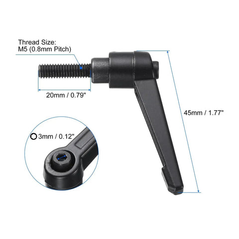 Side view of Clamping Lever Handles M6 X 20mm Black Oxide Steel Quick Release Push Button with dimensions labeled.