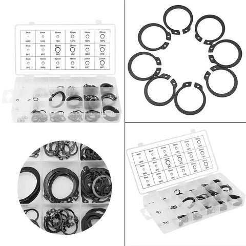 Pro Grade Circlip Kit 3mm to 32mm, 150Pcs External Snap Rings Set in 18 Sizes, Black C Clip Retaining Rings with Plastic Sorting Box