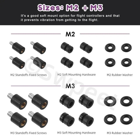 24Pcs M2 M3 Rubber Flight Controller Anti Vibration Kit With Fixed Screws Damper Balls O Rings Spacers Standoffs Soft Mounts