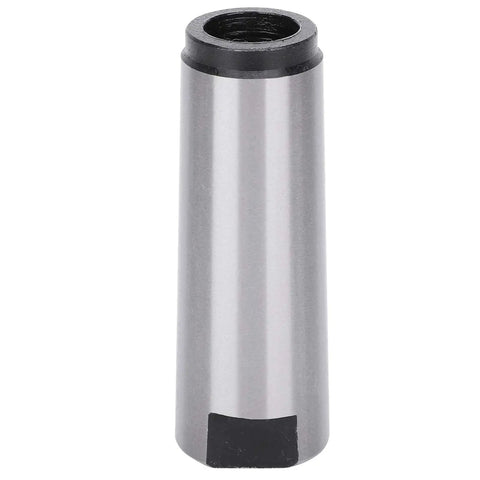 Front view of taper drill sleeve reducing adapter MT4-MT2; silver metal cylinder with black ends