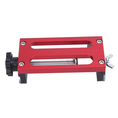 Pro Grade Dowel Hole Guide Aluminum Alloy Drill Jig with red frame for precise woodworking and furniture assembly