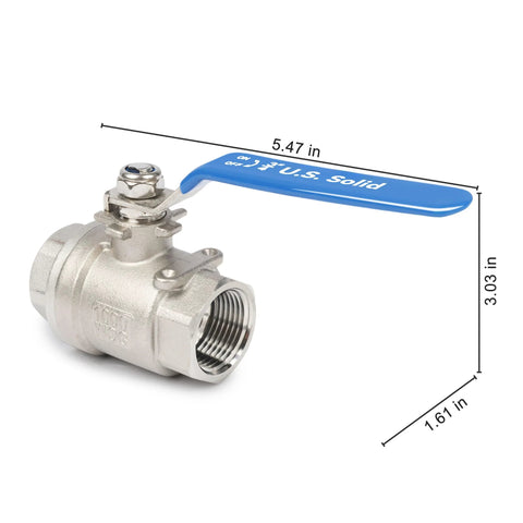 U.S. Solid 3/4 in ball valve, 316 stainless steel, full-port, blue lever, female NPT, heavy duty, corrosion-resistant