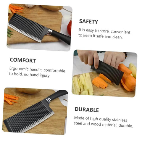 Wavy Chopper Knife Crinkle Cutter for Chips and Veggies Stainless Steel Mandoline Slicer Kitchen Tool with ergonomic handle