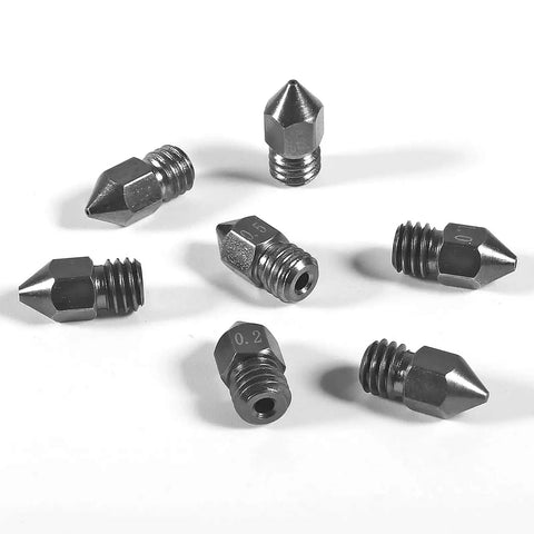 Five Pack 0.6mm Hardened Steel MK8 Nozzles For 3D Printing, wear resistant, compatible with Ender 3 Pro, Ender 5, and more