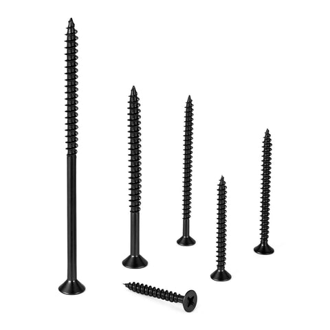 250 Piece Black Wood Screws Size 8 By 1 And A Quarter Inches Self Tapping Cross Drive For Home Decor Table And Chair Assembly
