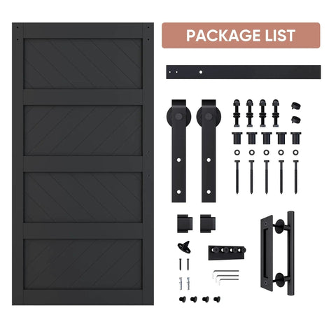 Sliding Barn Door 42x84 Inch Four Panel Black Wave Shape Barn Door With Hardware Kit Included, Pre Drilled Holes For Easy Assembly