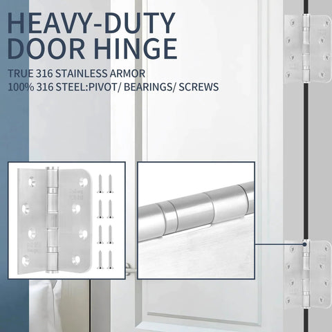 XinSheng 3-pack 4x4 inch stainless steel door hinge, 316 stainless, heavy-duty ball-bearing with mounting screws