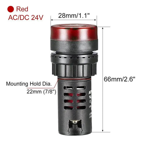 Red Indicator Light With Buzzer 24V ACDC 22Mm Panel Mount Flasher Alarm dimensions and measurement details