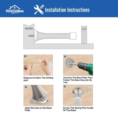 Installation instructions for 12 Pack Black Spring Door Stops, 3-1/8" Heavy Duty - Flexible Door Stopper with Low Mounted Black Rubber Bumper Tips
