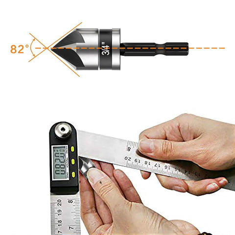 5 Pcs Countersink Drill Bit Set With 82 Degree 5 Flute Bits, One Quarter Inch Quick Change Hex Shank, size measurement