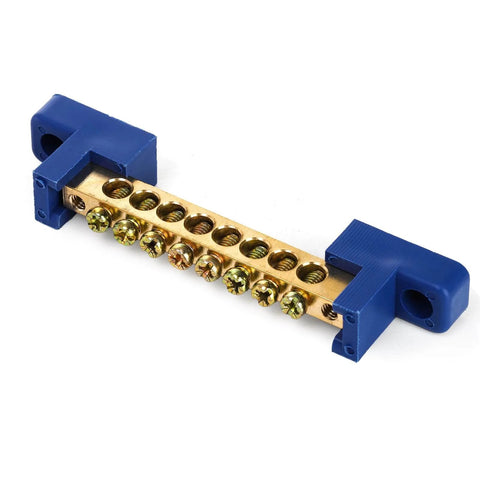 10 Pack Brass Terminal Bus Bar With Eight Position Screw Terminals For Car Boat Marine Electrical Power Distribution Grounding Strip Blue Finish