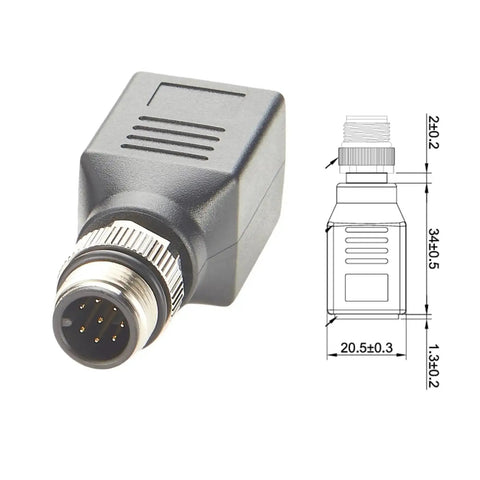 Beefy M12 A Coding 8 Pin To RJ45 Cat6 Shielded Industrial Ethernet Adapter IP67 Bulkhead, nickel plated, diagram and dimensions.