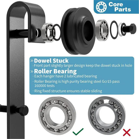 Bypass Barn Door Hardware Kit For 5 Feet Double Wooden Doors With Single Track And Flat Rollers, Low Ceiling Bypass System details