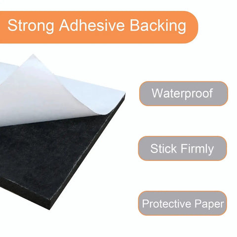 Close-up of Eight Pack Six Inch Square Neoprene Foam Pads One Quarter Inch Thick Self Adhesive Anti Slip Anti Vibration Cushions