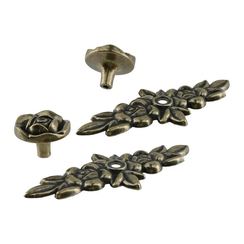 Floral Ivory Decorative Cabinet Knobs Set of 4 With Backplates for Dresser Vanity Nightstand Wardrobe Zinc Alloy Flower Drawer Pulls