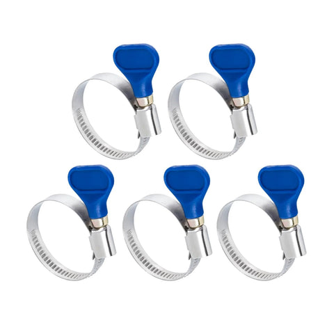 PowerTEC 1-1/2 inch adjustable stainless steel thumb-screw hose clamps, 5-pack.
