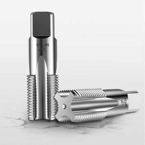 Versatile 5 Piece NPT Pipe Tap Set In Carbon Steel For Hand Threading And Accurate Threads two taps showcasing 3/4" size