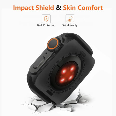 Rugged Metal Case Conversion Kit For 46mm Apple Watch Series 10 And 11 With Back Cover And Ultra Look Protective Bumper, back view.