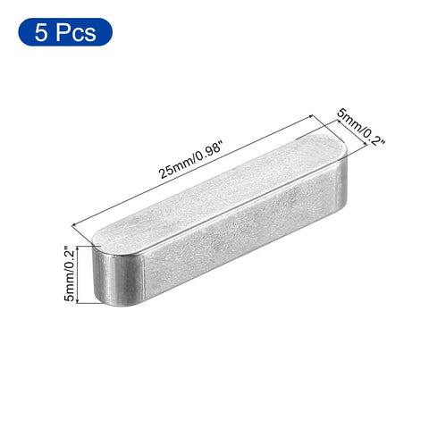 Round Ended Feather Key Set For Mechanical Projects 5 Pcs 5x5x25mm Stainless Steel Durable Parallel Drive Shaft Key Stock For Fasteners