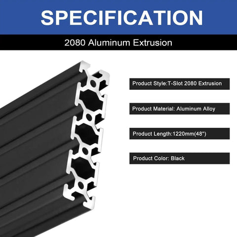 Two Pack 2080 T Slot Aluminum Extrusion 1220mm Black 20x80 Profile For Framing European Standard Anodized Linear Rail