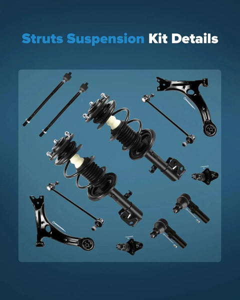 Front view of Amazon 12-piece strut suspension kit for Toyota Corolla/Matrix.