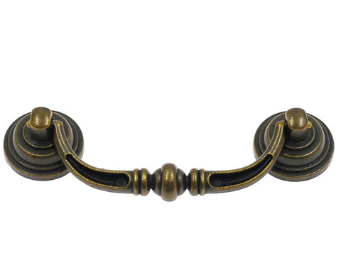8Pcs Bail Drawer Handles Set Center To Center 3.5 Inch Hole Spacing Bronze Antique Drop Pulls for Desks and Cabinets close-up view