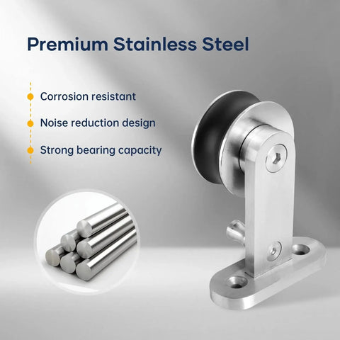 Premium Stainless Steel component for Six Foot Top Mount Stainless Steel Sliding Barn Door Hardware Track Kit For 30 To 36 Inch Wide Single Doors Heavy Duty Anti Rust Ball Bearing Rollers Ensure Ultra Smooth Quiet Operation Satin Brushed Finish Easy Install.