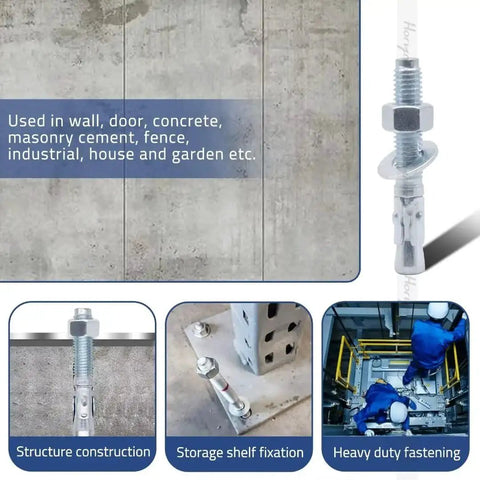 1/2 Inch By 3 Inch Wedge Anchor Set For Cement And Concrete Only, Zinc Plated Carbon Steel Heavy Duty Anchors, installation uses