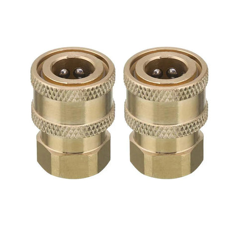 Brass Pressure Washer Coupler One Quarter Inch Quick Connect To Female NPT 5000 PSI 2 Pack Ball Lock Fittings For A Real Solid Leak Free High Power Cleanup And Easy Install