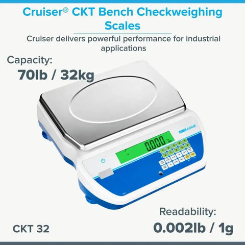 Cruiser CKT Bench Checkweighing Scale 70lb 32kg Capacity With Readability 0.002lb 1g Pro Grade Lab Scale top view