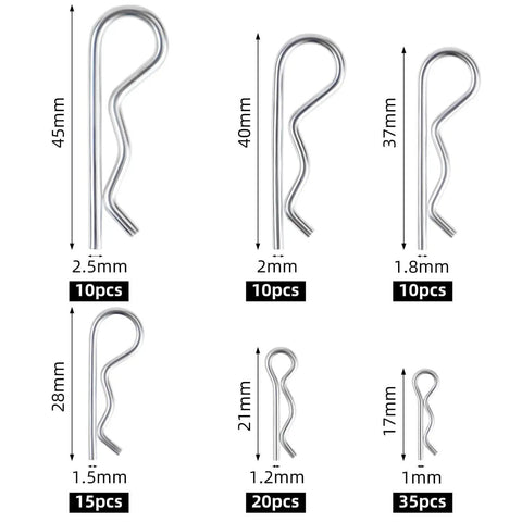 100 Pcs R Pins Hairpin Clips Set Carbon Steel Zinc Plated Heavy Duty Assortment Kit With 6 Sizes For Hitch Pin Lock System Retaining Pins And Trailer Fasteners