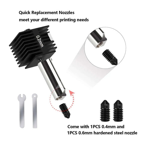 0.2mm hotend nozzle with wrench, dope hotend kit for A1 Mini 3D printer upgrade with hardened steel nozzles and silicone sock.