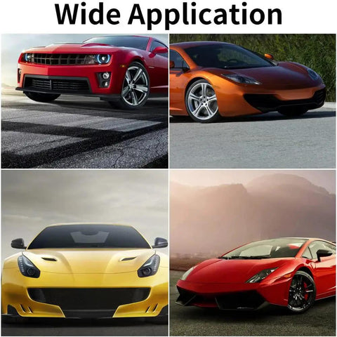 Four sports cars on display with the text 'Wide Application' at the top; each car model differs in color and style.