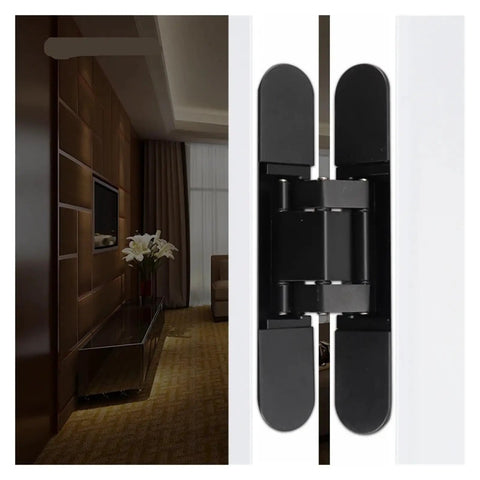 Close-up of 2 Pack Invisible Door Hinges For Outward Opening Wood Doors, Hidden Cross Style Hinge With 180 Degree Swing.