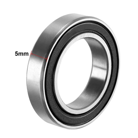 Deep groove ball bearing 6802-2RS, double sealed, carbon steel, 15x24x5 mm, silver with black seals