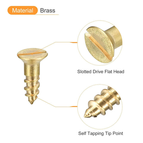 Brass Wood Screws Set 40 Pieces M3.5 x 10mm Slotted Flat Head Self Tapping Countersunk for woodworking, furniture assembly