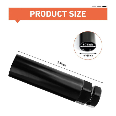 Product size illustration of Large 6 Spline Lug Nut Socket Locking Tool for Wheel Lock Removal, showing black socket dimensions 3.5 inches length.