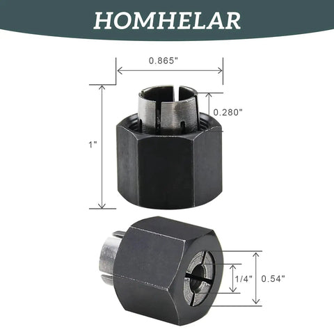 One Quarter Inch Router Collet With Self Releasing Design Replaces 326286-04, 2610906283, 323-293, strong steel material, dimensions shown