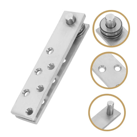 360 Degree Beefy Heavy Duty Concealed Door Hinges Stainless Steel Pivot System, shown in close-up and side views, ideal for secret doors.