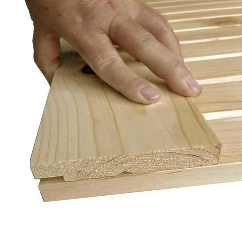 Close-up of Unfinished Interior Barn Door Slab DIY Kit With Solid Pine Core, showing edge detail and knotty pine grain.